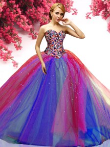 Tulle Sweetheart Sleeveless Lace Up Beading Ball Gown Prom Dress in Multi-color