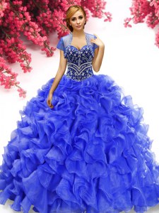 Royal Blue Quince Ball Gowns Military Ball and Sweet 16 and Quinceanera and For with Beading and Ruffles Sweetheart Sleeveless Lace Up