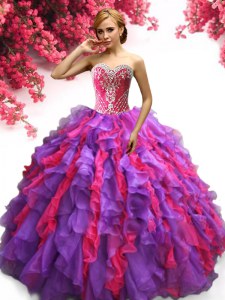 Decent Multi-color Ball Gowns Organza Sweetheart Sleeveless Ruffles Floor Length Lace Up Sweet 16 Dress