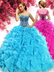 Simple Organza Sleeveless Floor Length Quinceanera Dresses and Beading and Ruffles