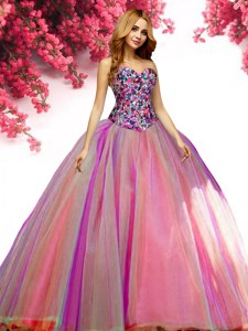 Simple Multi-color Ball Gowns Tulle Sweetheart Sleeveless Beading Floor Length Lace Up 15 Quinceanera Dress