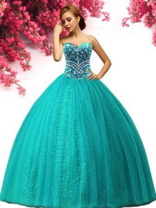 Turquoise Sleeveless Beading Floor Length 15 Quinceanera Dress