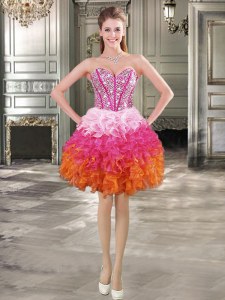 Multi-color Sweetheart Neckline Beading and Ruffles Evening Dress Sleeveless Lace Up