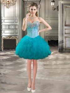 Sweetheart Sleeveless Lace Up Evening Dress Teal Tulle
