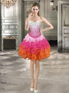 Spectacular Organza Sweetheart Sleeveless Lace Up Beading and Ruffles Prom Evening Gown in Multi-color