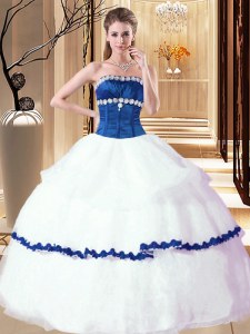 Glamorous Strapless Sleeveless Sweet 16 Dress Floor Length Beading White Organza