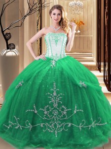 Fabulous Green Sleeveless Tulle Lace Up Sweet 16 Dresses for Military Ball and Sweet 16 and Quinceanera