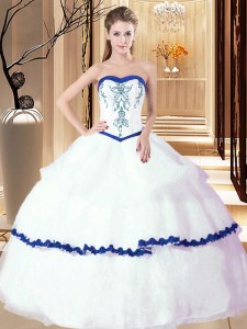 White Sweetheart Lace Up Embroidery and Ruffled Layers Quinceanera Dress Sleeveless