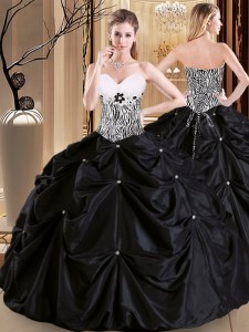 Decent Pick Ups Black Sleeveless Satin and Taffeta Lace Up Sweet 16 Dress for Military Ball and Sweet 16 and Quinceanera